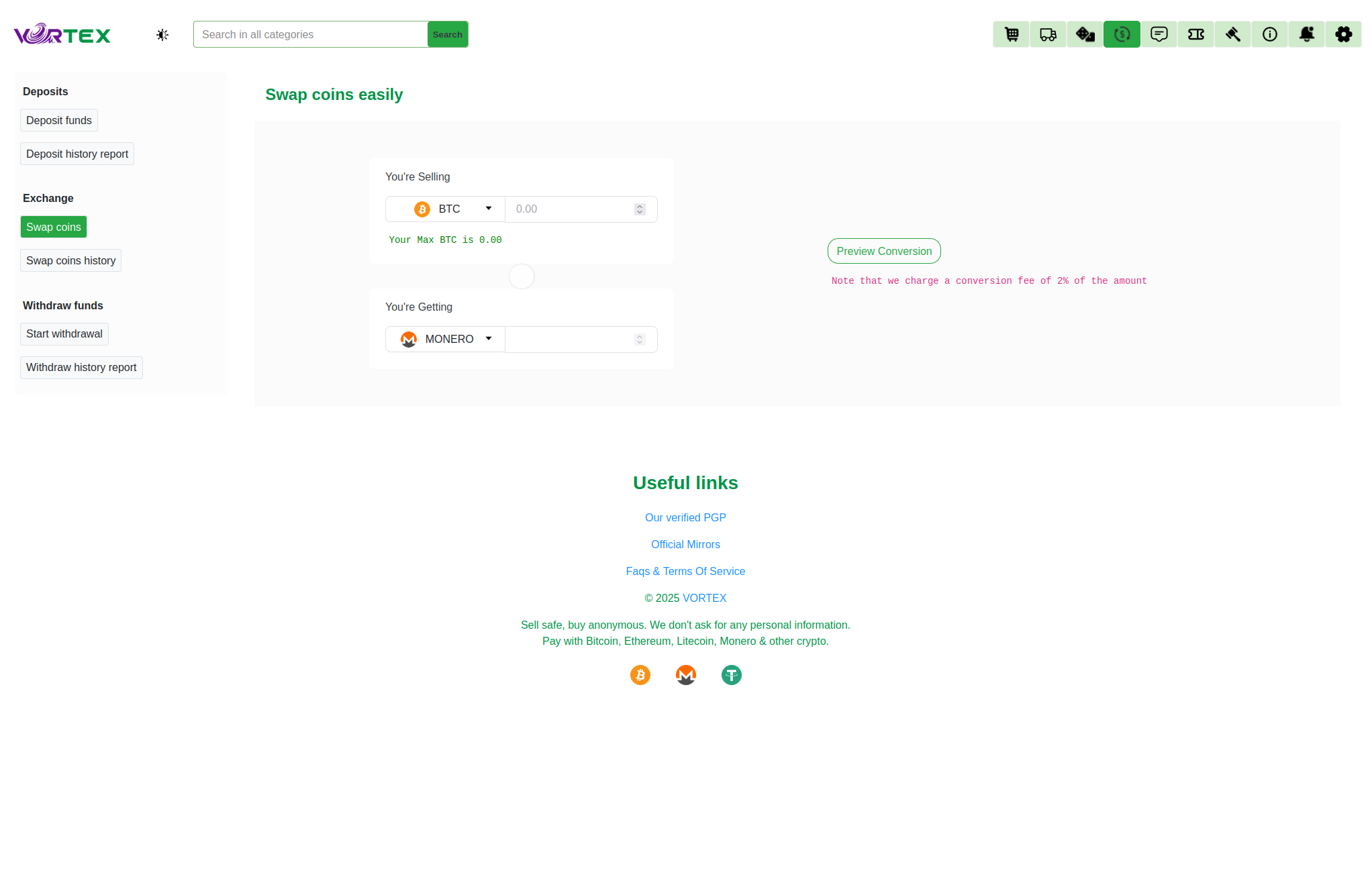 Vortex Market Page